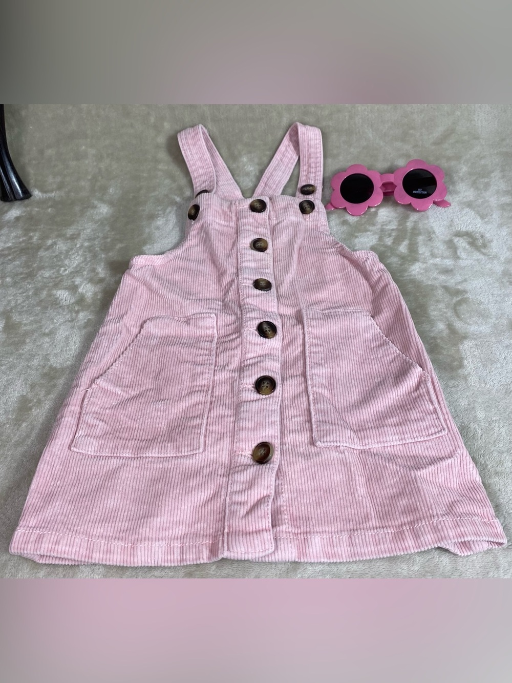 Wonder Nation Corduroy Overall Dress Pink 2T Girls Cotton Buttons W/Sunglasses